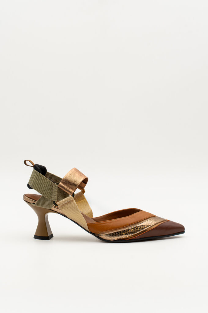 Slingback de tacón medio Elba marrón dorado
