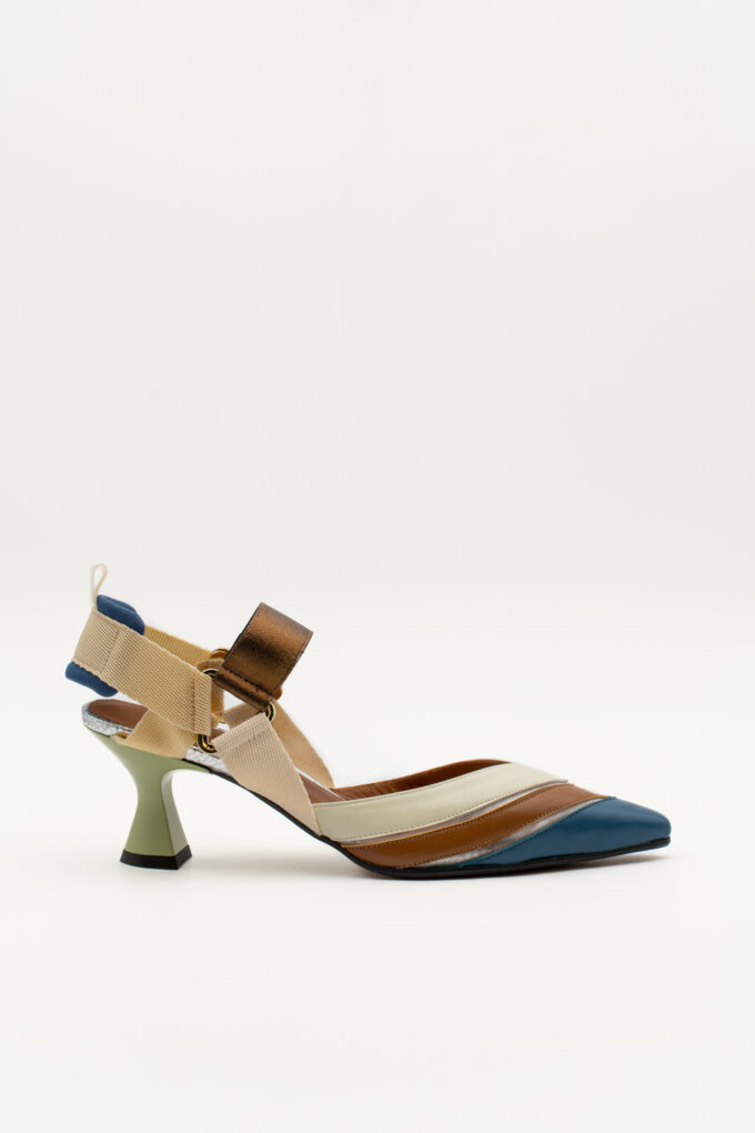 Slingback de tacón medio Elba azul marrón