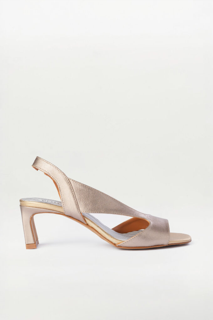 Sandalia tacón slingback Solene rosa metálico