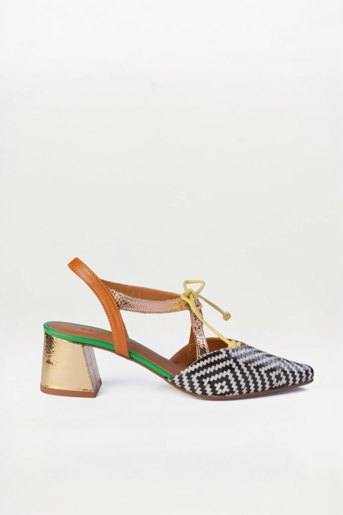 Salón slingback Anne diamette Dorado Brillo elaphe