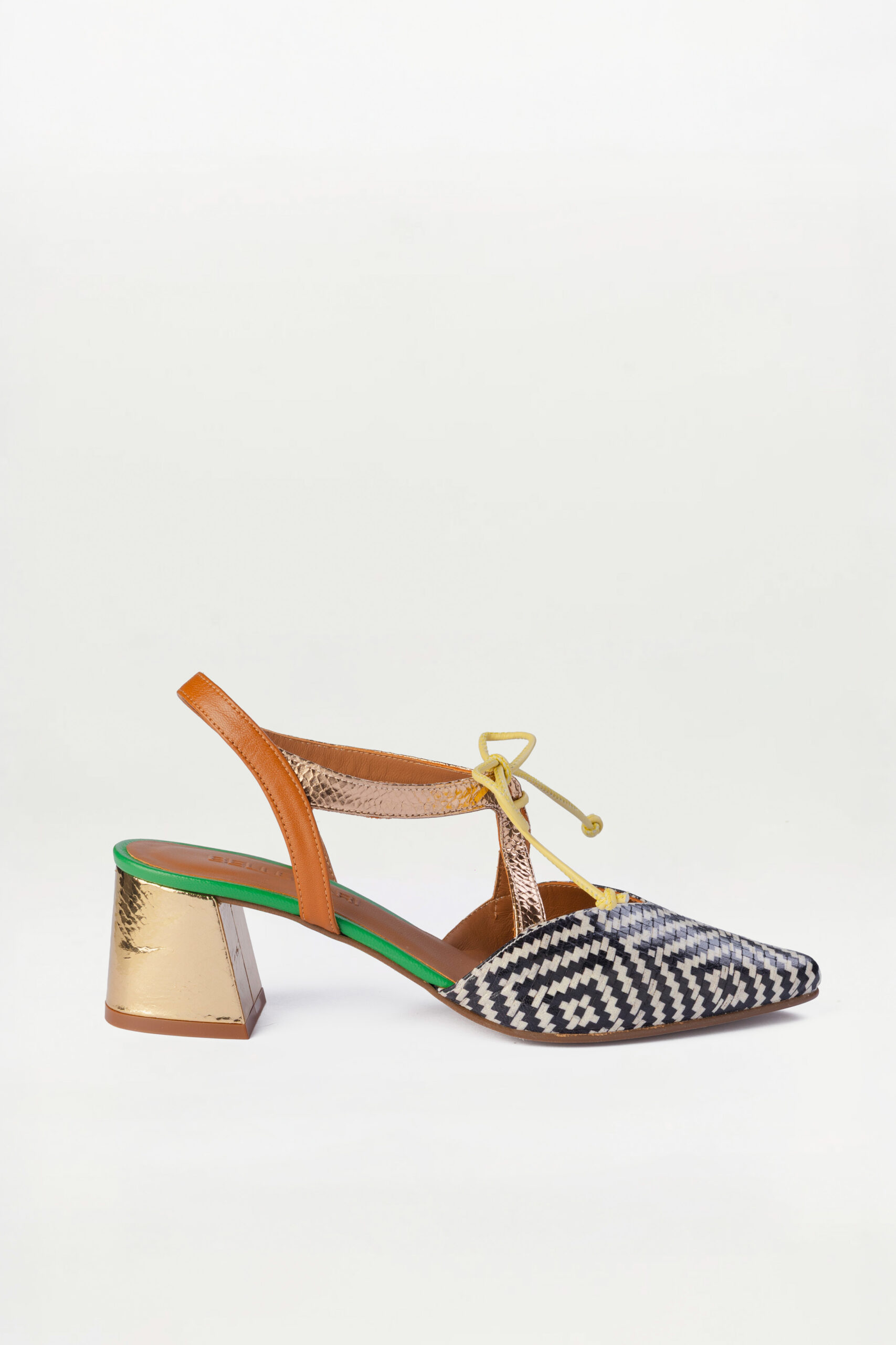 Salón slingback Anne diamette Dorado Brillo elaphe