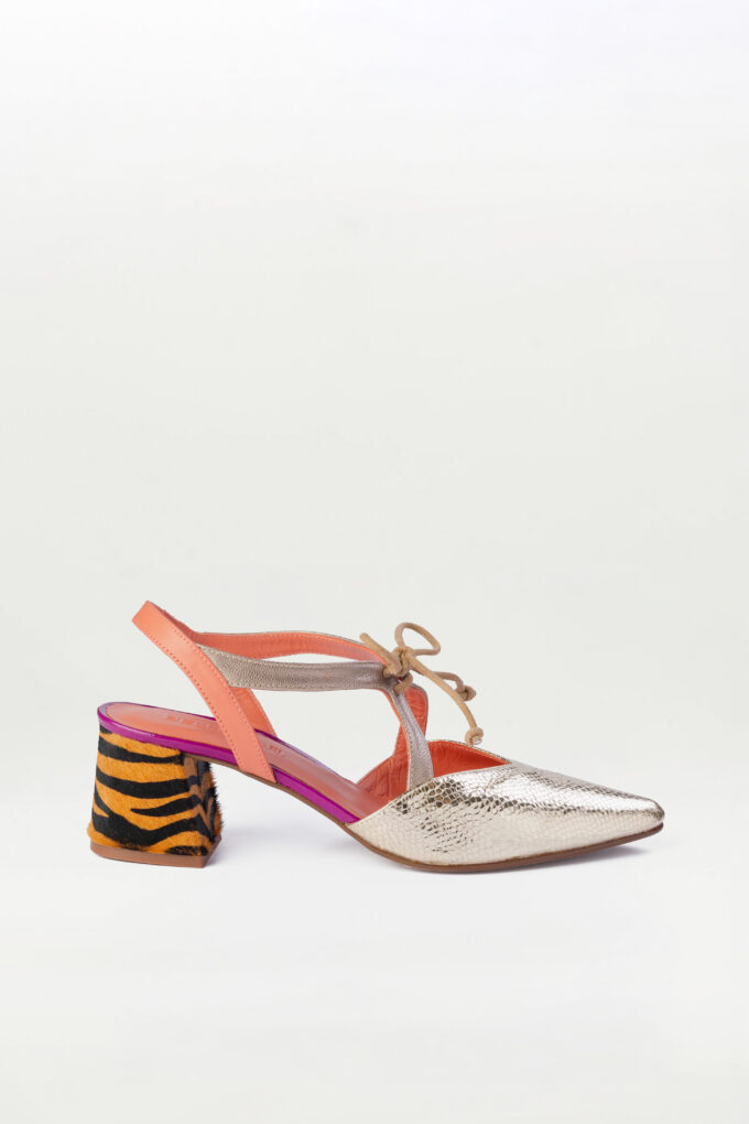 Salón slingback Anne Dorado Brillo elaphe naranja equus naranja