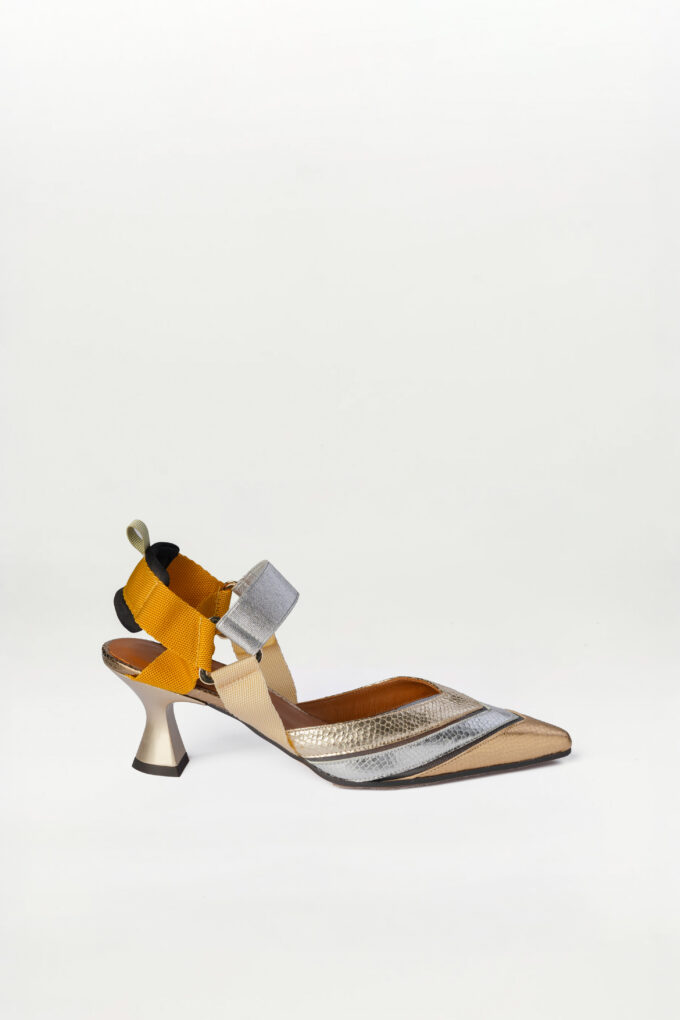 Slingback de tacón medio Elba dorado plata