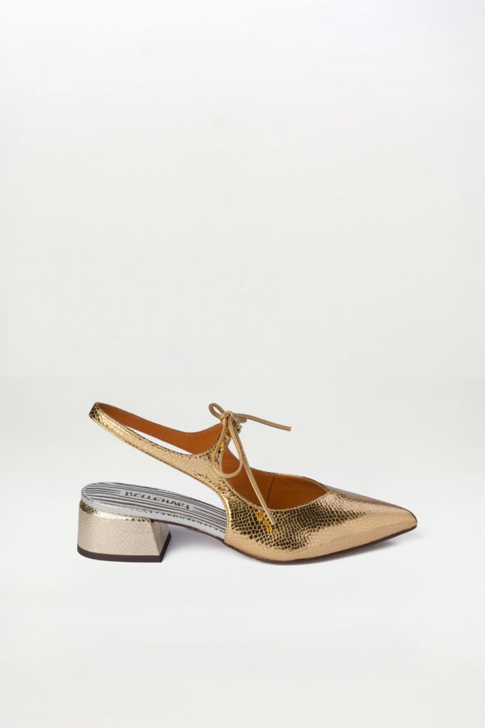 Slingback de tacón medio Nea oro antiguo Brillo elaphe