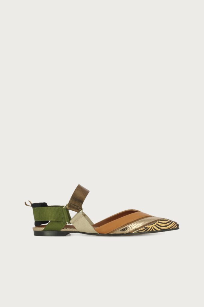 Slingback plano Elba spiral marrón dorado