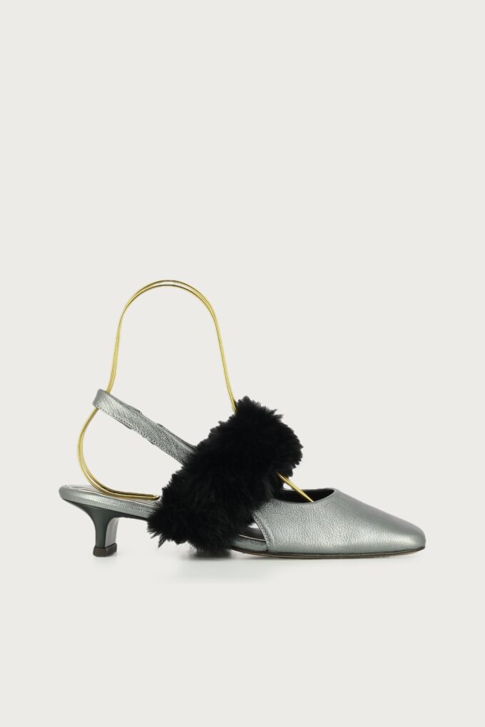 Salón slingback plata negro
